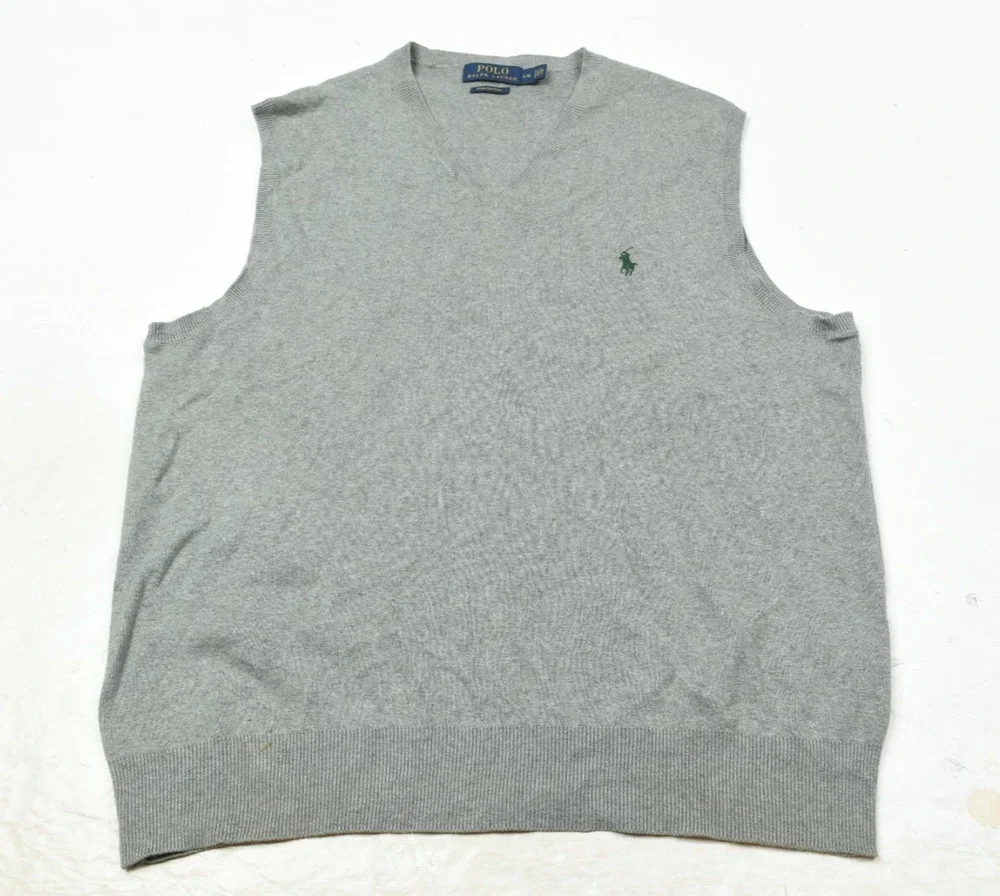 Polo Ralph Lauren Sweater Vest Mens Large Gray Pima Cotton V-Neck Pullover